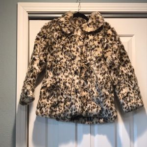 Tahari faux fur cheetah / leopard coat sz 10/12
